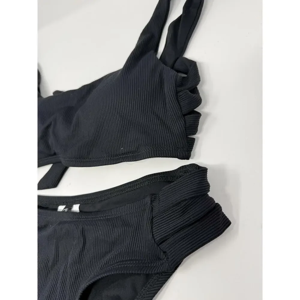 Becca Women's 2 Piece Black Bikini Set Top and Bottoms Small S New with Tags